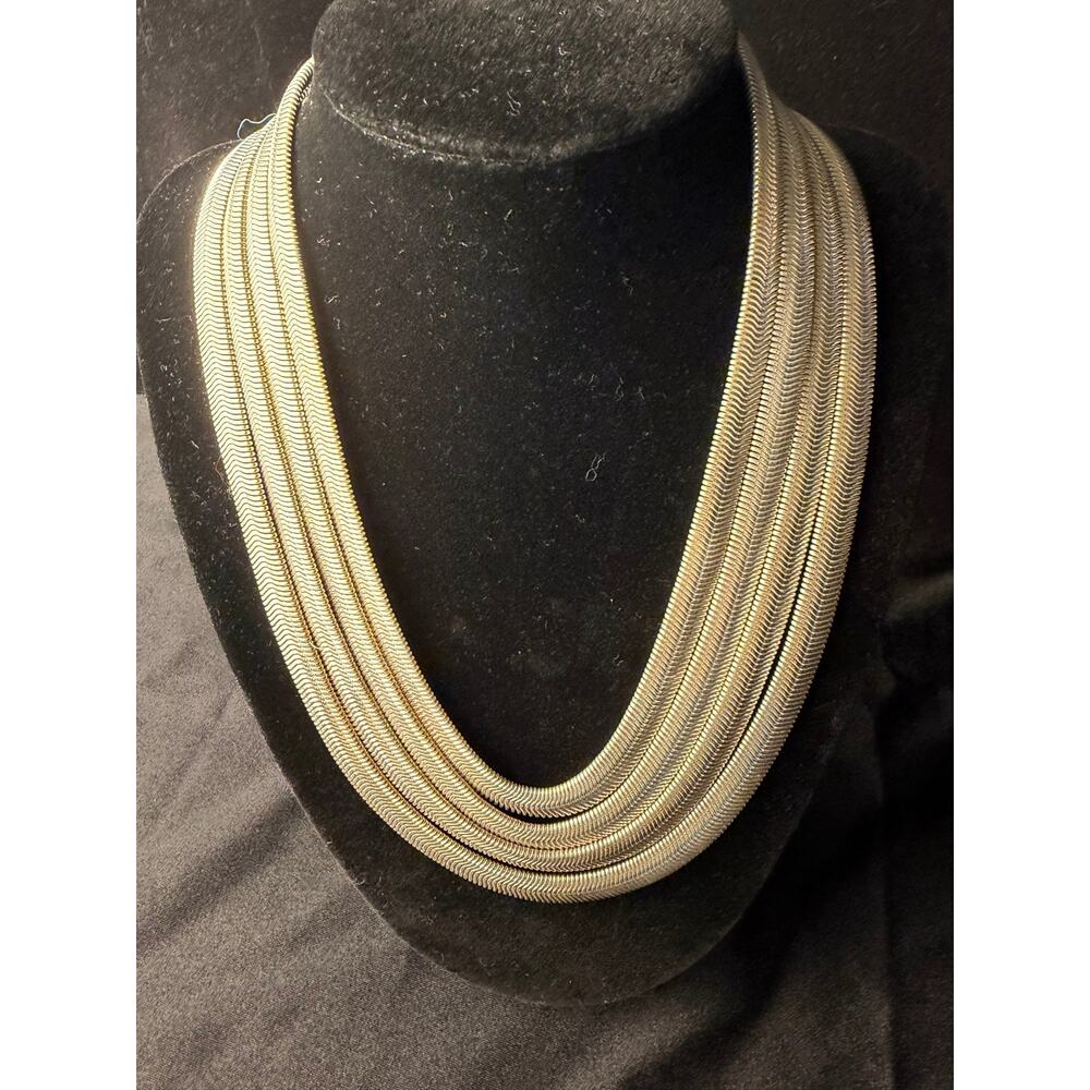 Vintage Nine West multi-strand silver-tone herringbone statement necklace 16”